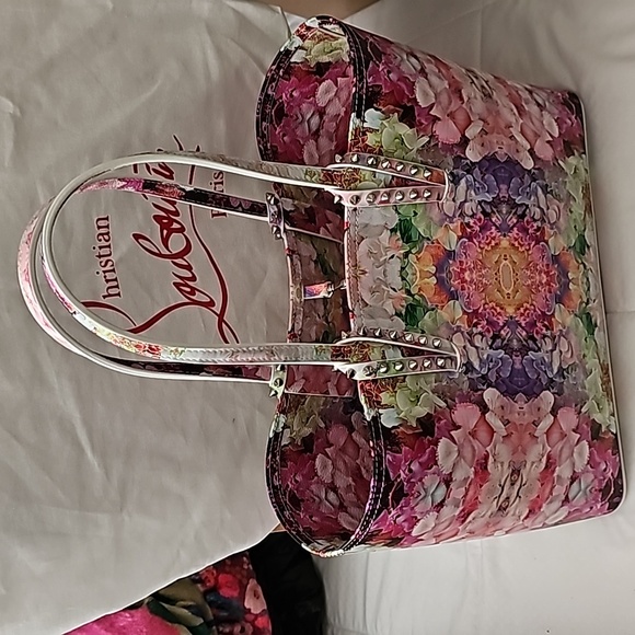 π2XHP Christian Louboutin CABATA Spiked Studded Paris Blooming Floral Tote Bag - Picture 12 of 16